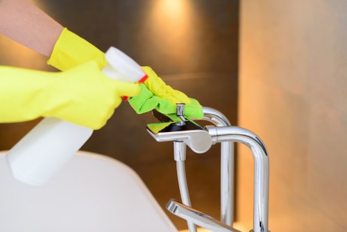 Professional cleaner carrying out a scheduled cleaning job
